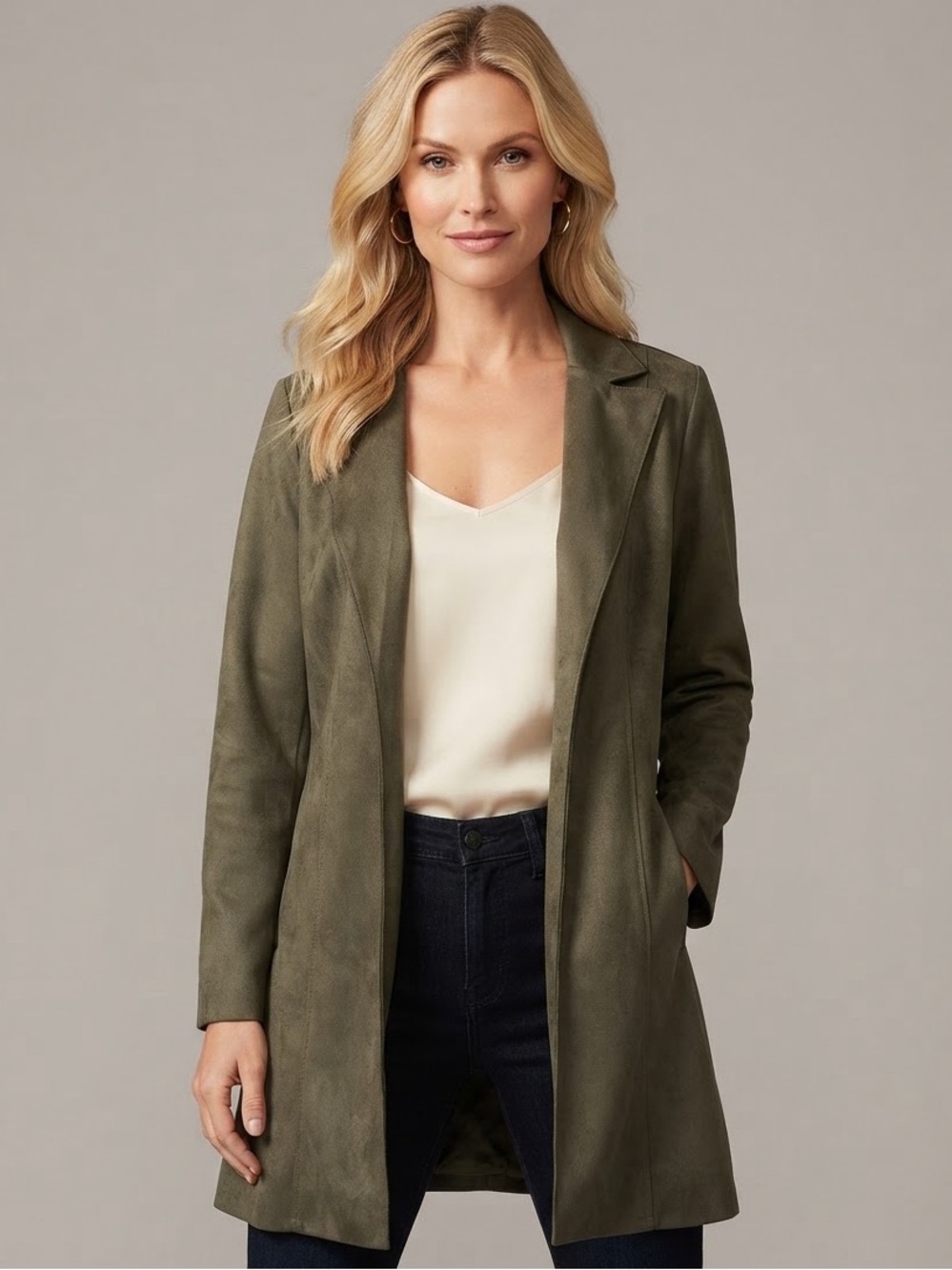 Premise Olive Suede-Look Blazer Jacket Size M